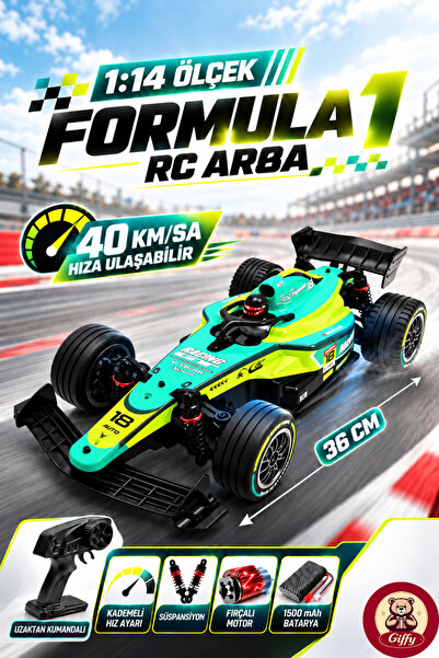 giffy Uzaktan Kumandalı 1:14 Formula Tipi RC Yarış Arabası 40 Km/sa Hız Ayarl...