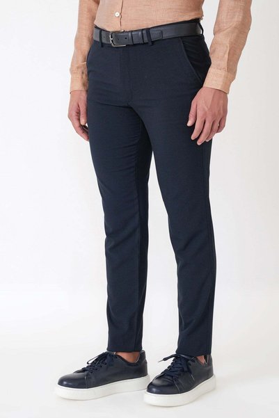 Efor Slim Fit Side Pocket Flexible Wool Navy Blue Trousers P 1239