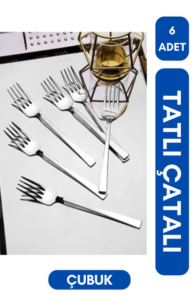 Yüsra Shop 6Pcs Dessert Fork Fruit Fork Luxury Chopstick Flat Model (Stainless Steel)