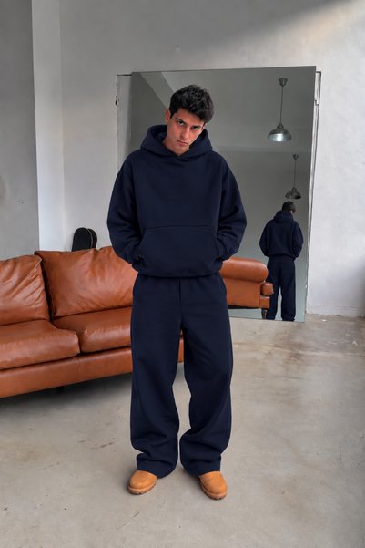 YAKAMEL Erkek Oversize Eşofman Takımı Kapüşonlu Sweatshirt Bol Paça Baggy Takım