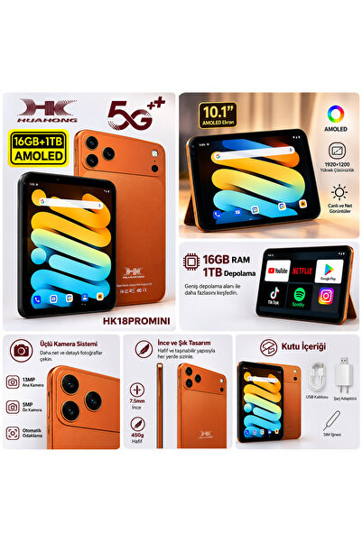 TEKNO HK18Pro Mini Tablet 16GB RAM 1TB HAFIZA Sim Kartlı Klavye+Mouse+Kılıf+K...