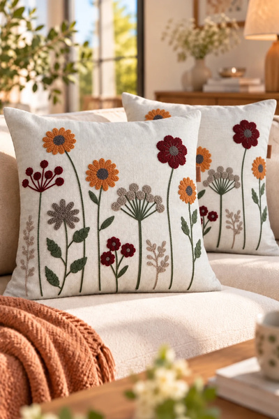 Decomia Home Μοντέρνο Σετ Καλύμματα Μαξιλαριών από Λινό με Κέντημα Tufting, Μ...