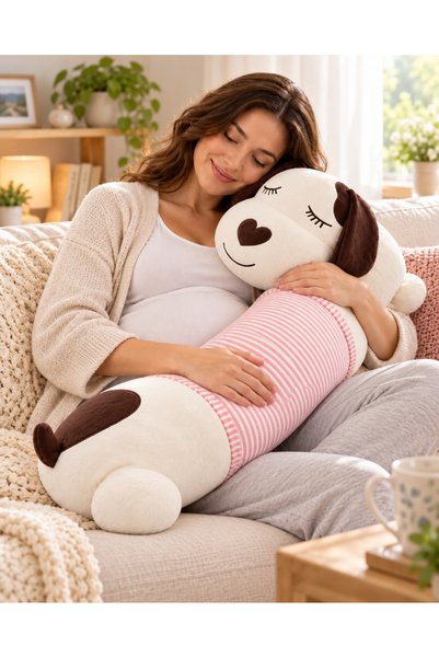 NUNU 60cm Long Dog Plush Hugging Pillow Soft Sleeping Companion Maternity Pillow Cute Plush Toy
