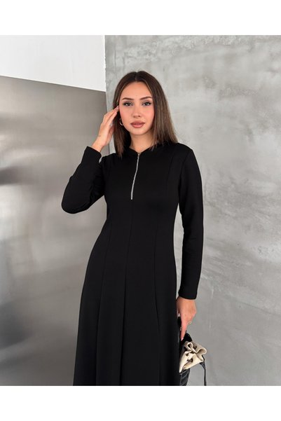 Elaxi Rochie maxi modală cu mânecă lungă și fermoar pentru femei