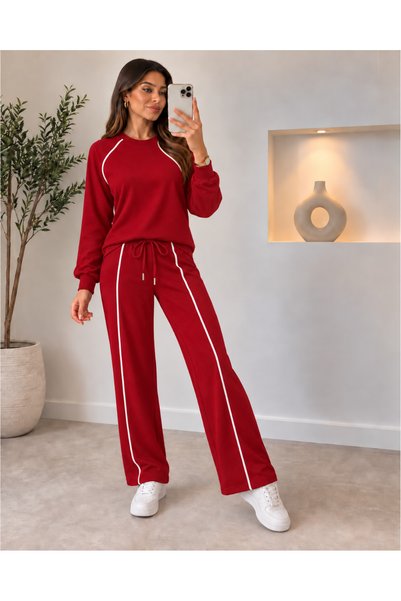 Sisa Butik Kadın Biyeli İki İplik Eşofman Takımı – Bisiklet Yaka Sweatshirt v...