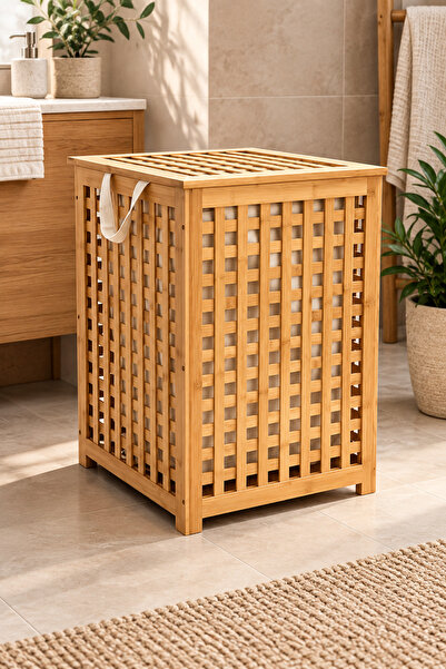 Karçiçeği Home Bambu Kare Çamaşır Sepeti, Organizer *88LT *40x40x55 Cm