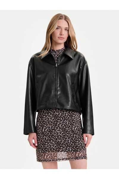 ONLY Onlnicki Women's Regular Fit Faux Leather Zipper Jacket Black