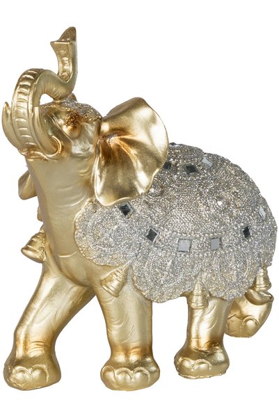 Herdekora Dekoratif Fil Ayna İşlemeli Gold-Gümüş 23x21 Cm.