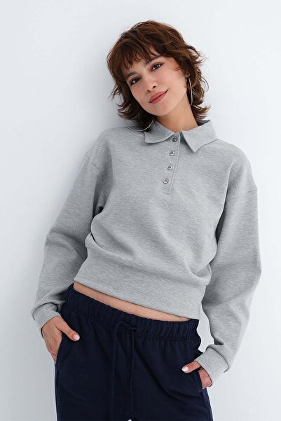 Addax Collared Buttoned Sweatshirt S06096
