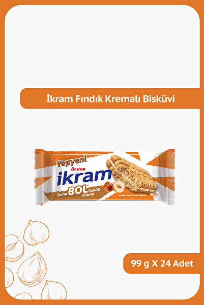 Ülker İKRAM Fındık Kremalı Bisküvi - Daha Bol Fındık Krema - 99 gram - 24 Adet