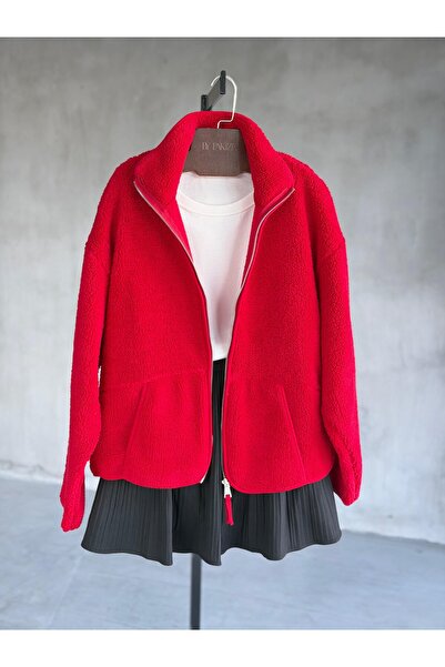 By Pakize Basic Fermuarlı Peluş Teddy Ceket