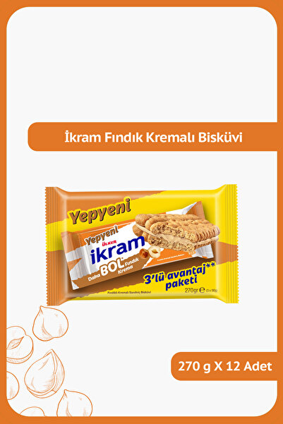 Ülker İKRAM Fındık Kremalı Bisküvi - 3'lü Paket - 270 gram - 12 Adet