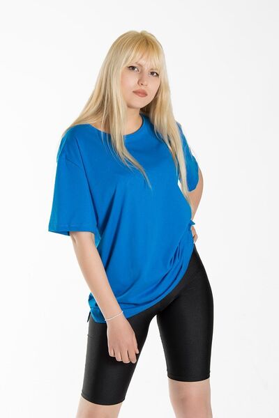 luci sports Γυναικείο μπλουζάκι Blue Basic Crew Neck Oversize βαμβακερό