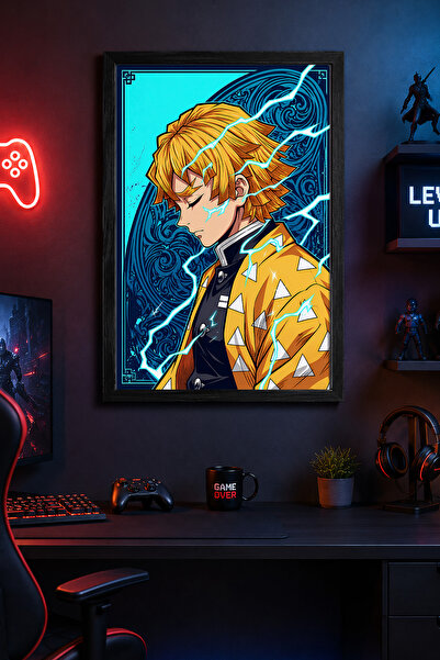 Charmbi Poster Demon Slayer cu ramă din lemn negru, imprimare digitală premiu...