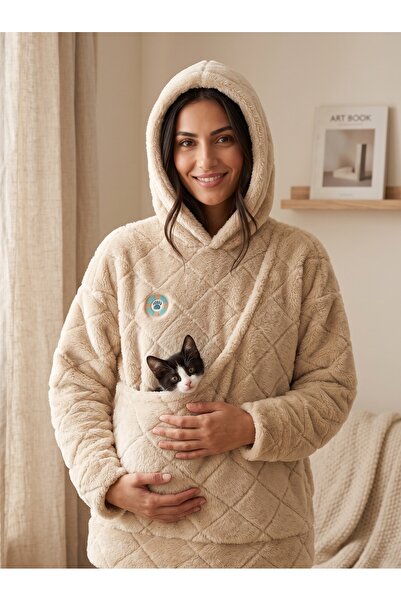 SuPatisi Evcil Hayvan Cepli Peluş Sweatshirt - Unisex Oversize Kapüşonlu Kang...