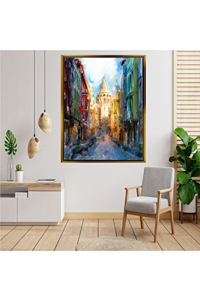 Tablo Galata Kulesi ve İstanbul Sokakları Yağlı Boya Çerçeveli Tablo