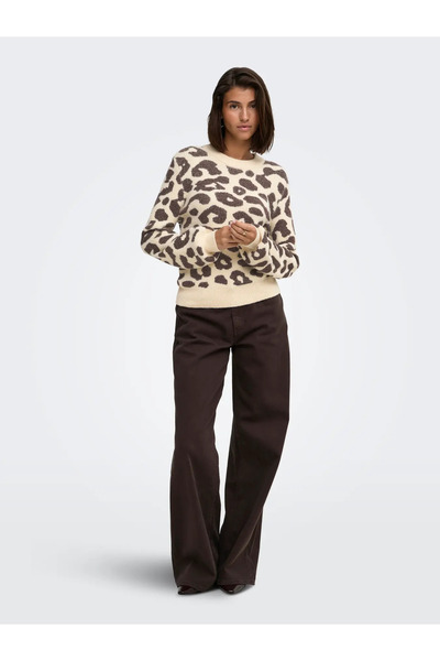 ONLY Jdy Women's Jdylorraine Leopard Patterned Beige Sweater - 15292890