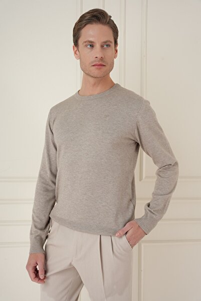 Efor Slim Fit Ribbed Plain Stone Wool Crew Neck Knitwear Sweater Tr 900