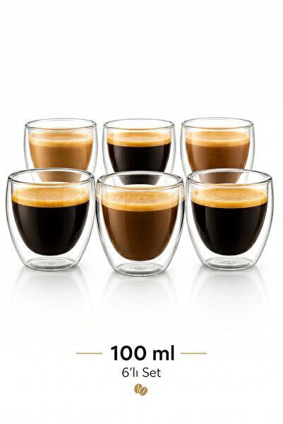 6'lı Premium Set Çift Cidarlı Borosilikat Cam Espresso ve Sunum Bardağı (100 ml)