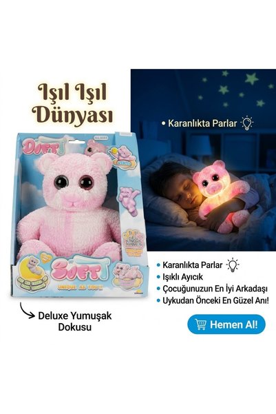 Sunman Karanlıkta Parlayan Soft Yumuşak 23 cm Ayıcık - Pembe