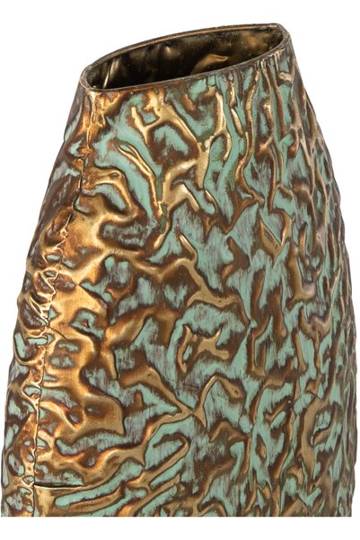 Herdekora Dekoratif Metal Geniş Vazo Eskitme Gold 33x39 Cm.