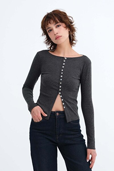 Addax Buttoned Long Sleeve Blouse H19032