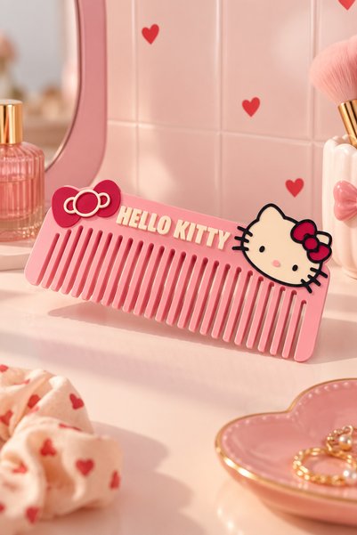 PELIUS Children's Comb, Hello Kitty Pink Wide-Toothed Hair Comb Children's Comb