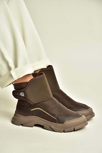 Fox Shoes Z820260304 Brown Fabric Velcro Thick Soled Winter Inflatable Snow B...