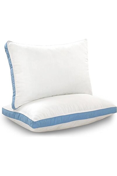 Generic Bed Pillows for sleeping set of 2 with Gusseted Blue Piping, Queen Si...