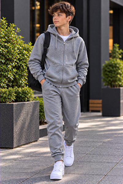 luci sports Boys' Zippered Hooded Rubberized Track Suit with Rubberized Legs