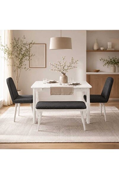 Just Home Bono Ortadan Açılır Sandalyeli Masa Takımı - Krem / Antrasit - 110 cm