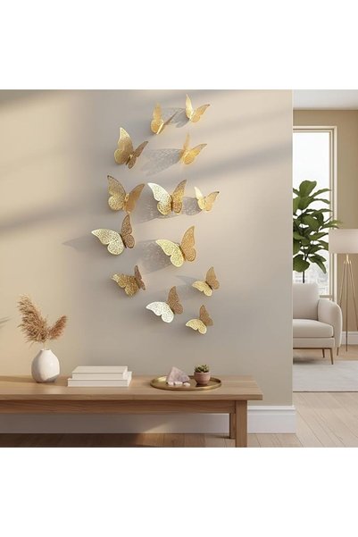Xstore Xtore® 12pcs 3D Home Decor Butterfly with Sticking Pad (Shimmer Golden...