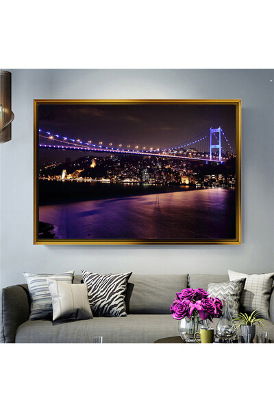 giyense Tablore Gece İstanbul Boğaz Köprüsü Çerçeveli Tablo Işıklandırılmış Ş...