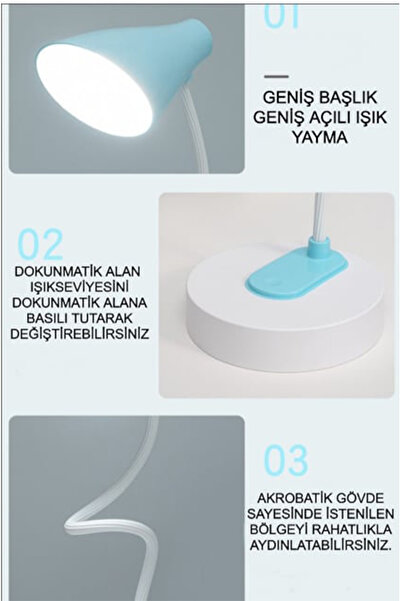 AYACO Akrobatik Şarjlı Dokunmatik 20 LED Masa Lambası 3 Renk Işık Modlu Flexible Çalışma ve Okuma Lambası WB-1950