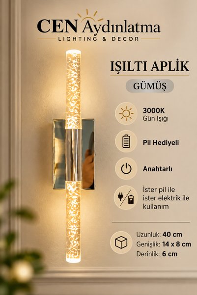 ZEYNEP RANA CEN Aydınlatma Işıltı Pilli Aplik ve Elektrikli Aplik Anahtarlı 3...