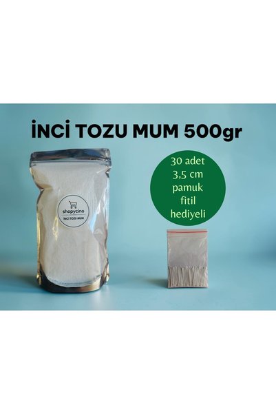 SHOPYCİNO İnci Tozu Mum 500 gr + 30 adet 3,5 cm pamuk fitil