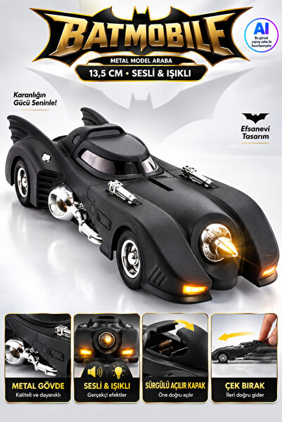 YILDIRIM OYUNCAK Die Cast Batmobile Metal Model Araba 13,5 cm – Sesli Işıklı,...