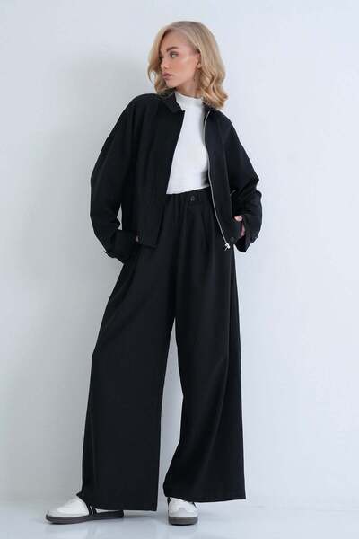 Trend Alaçatı Stili Women's Black Elastic Waist Zipper Suit Alc-X15904