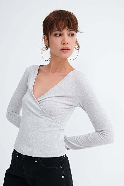 Addax Double-Breasted Collar Long Sleeve Blouse B1185