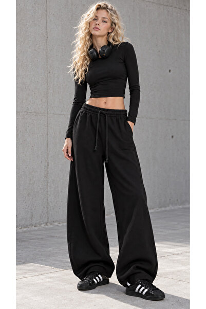 Kallisto Black Jogger Sweatpants with Stopper Cuffs, Wide Fit, Side Pockets