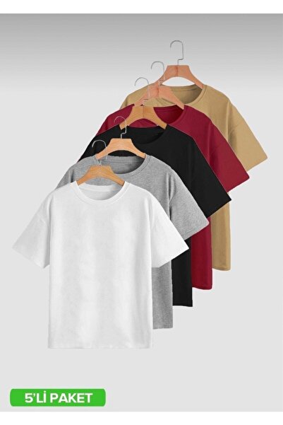 luci sports Pack of 5 Oversize White Grey Black Red Green T-Shirts