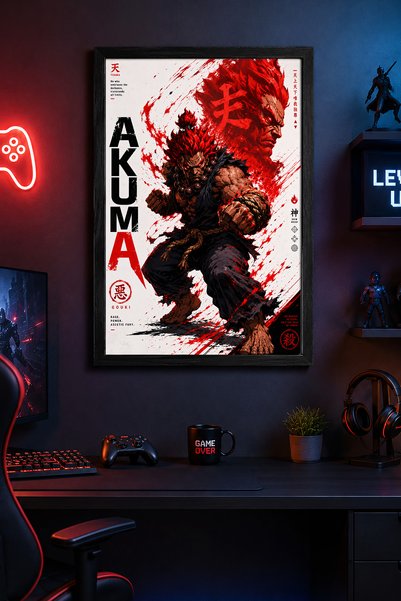 Charmbi Poster Street Fighter Akuma cu cadru din lemn, pictură de perete cado...