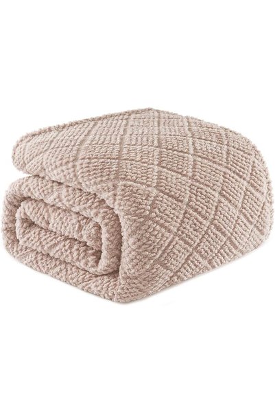 Whale Flotilla Soft Jacquard King Size Blanket for Bed, Camel