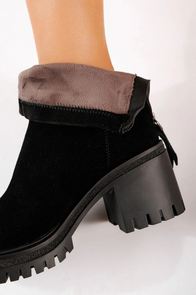 Zaira Ghete dama vatuite negre din piele naturala intoarsa Rocco #30592 - 39
