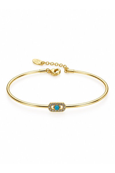sacha Oval Figured Turquoise Stone Detailed Gold Bracelet