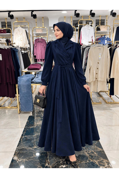 Butik Lacivert Süet Kumaş Elbise Modelimizz