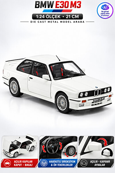 YILDIRIM OYUNCAK Die Cast BMW E30 M3 Metal Model Araba 21cm – 1:24 Ölçek, Ser...