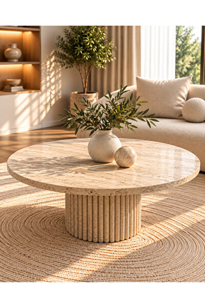 indes home Mona Yuvarlak 70cm çapında Traverten Orta Sehpa