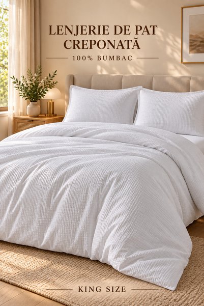 RALEX PUCIOASA Lenjerie de pat creponată CREP37, 100% bumbac, King size