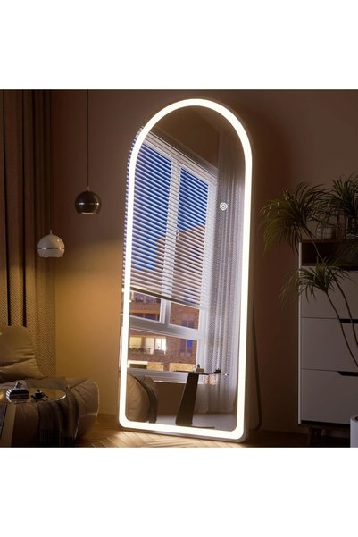 Mobatelier Oglindă LED Arcuită, 3 tipuri de Culoare, Intensitate reglabilă, C...